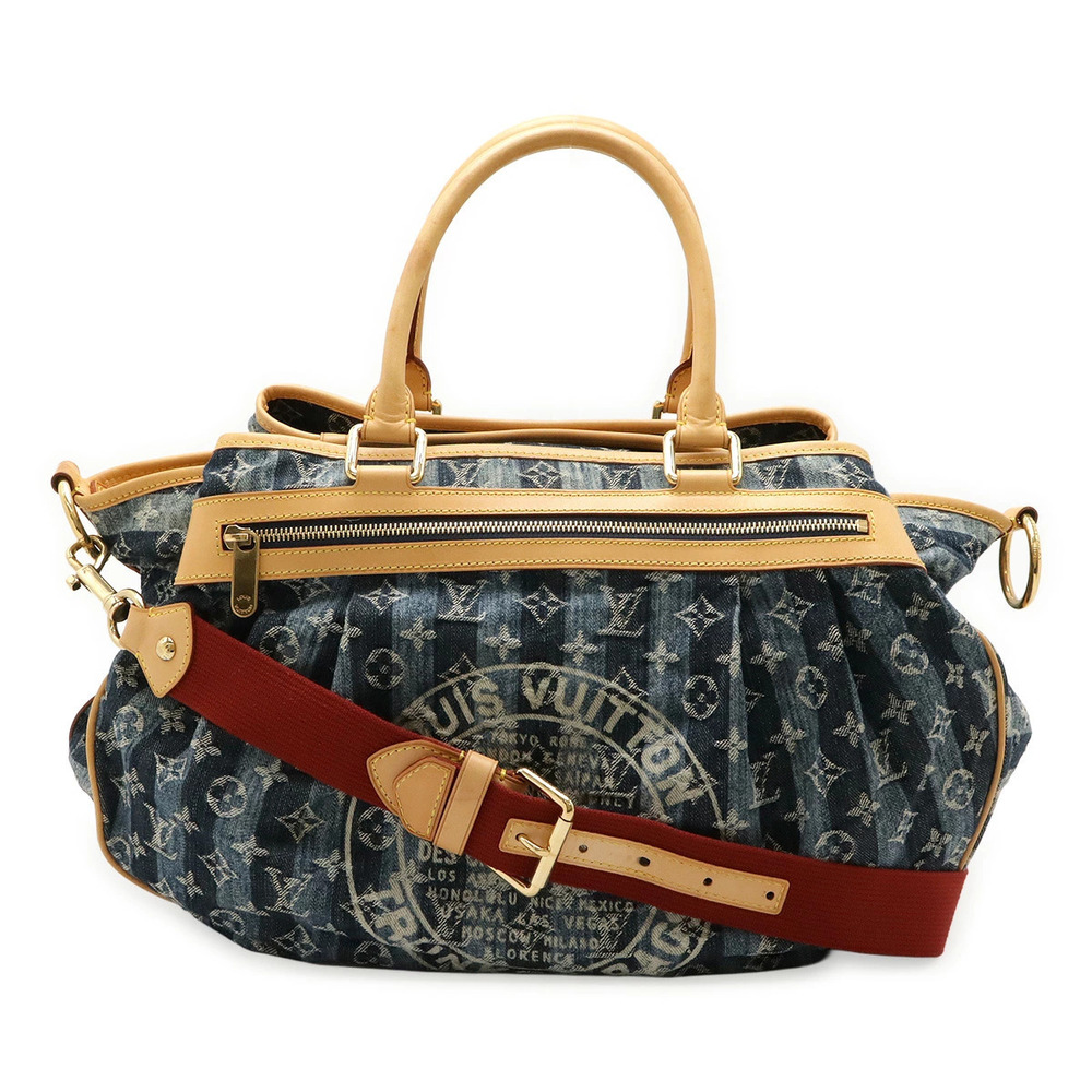 LOUIS VUITTON Monogram Denim Cabas Raye Tote Bag Crossbody Blue